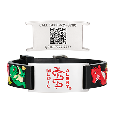 QR Code Child Titanium Medical ID Bracelet Black Dino, Black Dino, large image number 0
